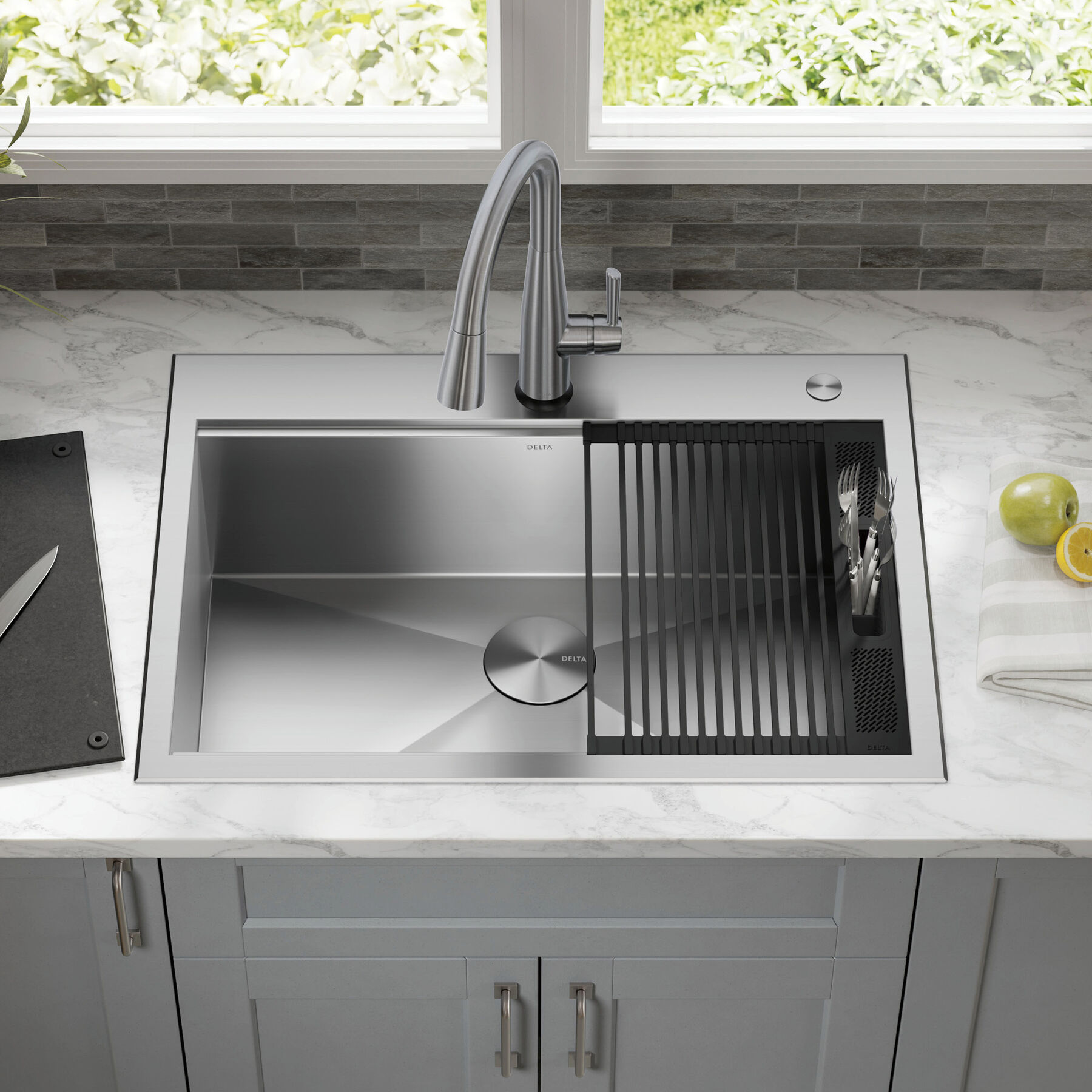 30&rdquo; Workstation Kitchen Sink&nbsp;Drop-In Top Mount&nbsp;16 Gauge&nbsp;Stainless Steel Single Bowl with&nbsp;WorkFlow&trade; Ledge&nbsp;and Accessories